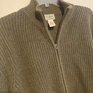 LL Bean Knit Ribbed Sweater Men's Size Medium Full Zip Olive Green 0YR27